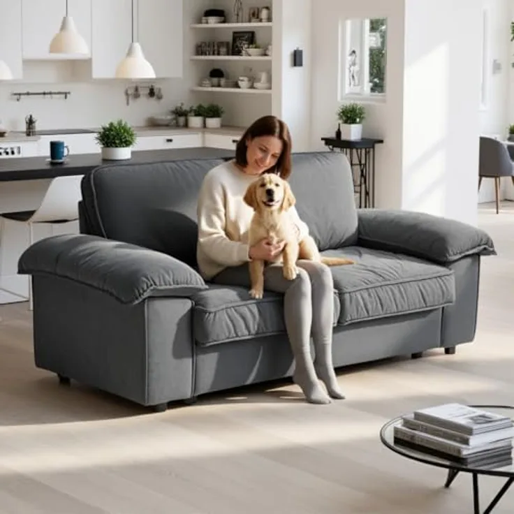 Ball & Cast 2 Sitzer Sofa mit Schlaffunktion - Couch mit Stauraum unter dem Sitz, 201 x 89 x 91 cm (BxHxT), Komfortabel für Moderne Wohnzimmer, Grau
