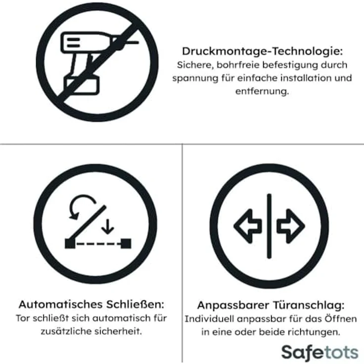 Safetots Elite Sicherheitsschutzgitter, 197cm - 206cm, Mattweiß, Treppenschutzgitter mit Druckmontage, Sicherheitsbarriere, Einfache Installation – Bild 5