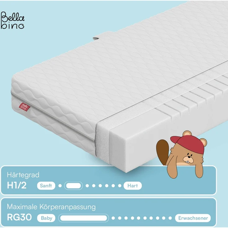 Bellabino 'Aspy' Halbhochbett 90x200 cm mit Matratze, weiß, Kinderbett mit Rausfallschutz und Lattenrost, Hochbett mit Leiter – Bild 5