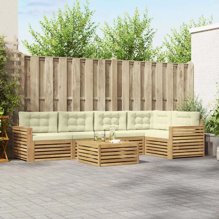 vidaXL Outdoor-Sofagarnitur 6 stk. 5-Sitzer Weiß und Creme Polyester 3390530 – Bild 1