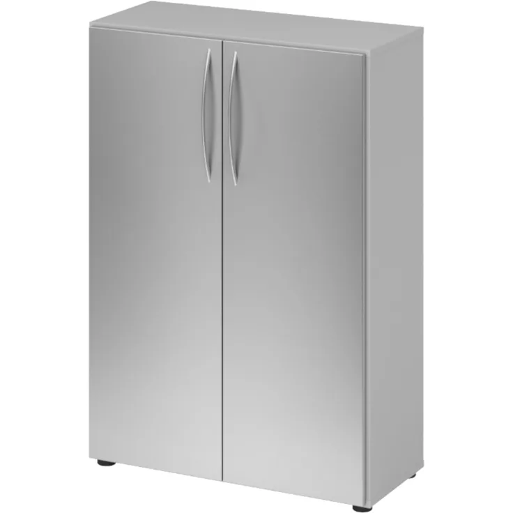 bümö Mehrzweckschrank 80cm breit, Aktenschrank o. Schuhschrank klein, Schrank mit Regal, Kommode in Grau/Silber aus Holz, Vorratsschrank & Haushaltsschrank mit Metallgriffen, 4550-5-S-BM
