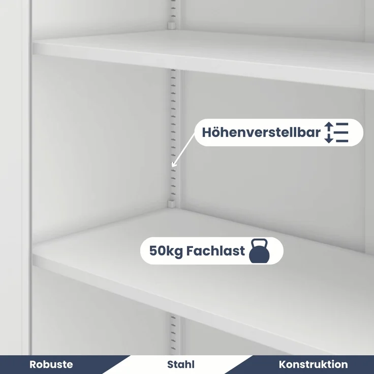 Metallschrank abschließbar ODIS - Zahlenschloss, 5 Ebenen | Aktenschrank Büroschrank Stahl Mehrzweckschrank Werkstatt Werkzeugschrank, 185x90x40cm Weiß – Bild 4
