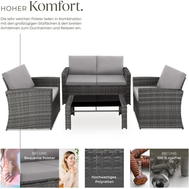 tectake Loungeset Rattan Lounge, (Set, 5-tlg), für 4 Personen – Bild 2