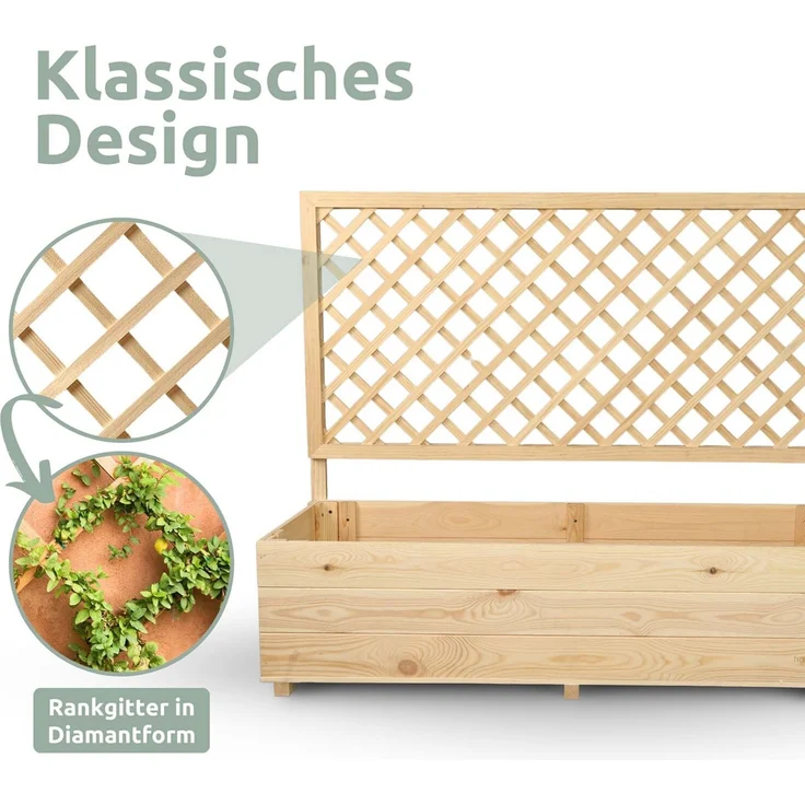 2er Set Pflanzkästen mit Rankgitter - Kiefer - 128 x 44 x 104cm – Bild 3