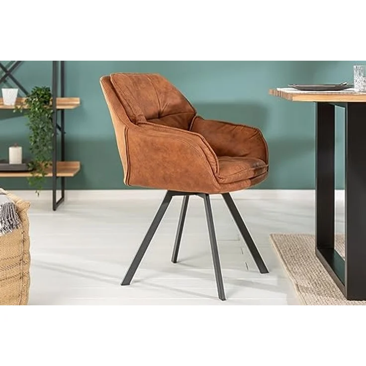 riess-ambiente Armlehnstuhl MR. LOUNGER hellbraun, Esszimmer · Microfaser · Metall · mit Armlehne · 180° drehbar · Retro – Bild 4