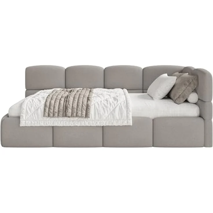 Selsey 'Cloudy' Jugendbett 120 cm, Bettkasten, Chenille, Kopfteil rechts, Hellbraun – Bild 6