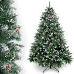 Yorbay Künstlicher Weihnachtsbaum Künstlicher Tannenbaum mit Schnee, Kiefernzapfen, mit Ständer, Weihnachtsbaum Christbaum für Weihnachten-Dekoration