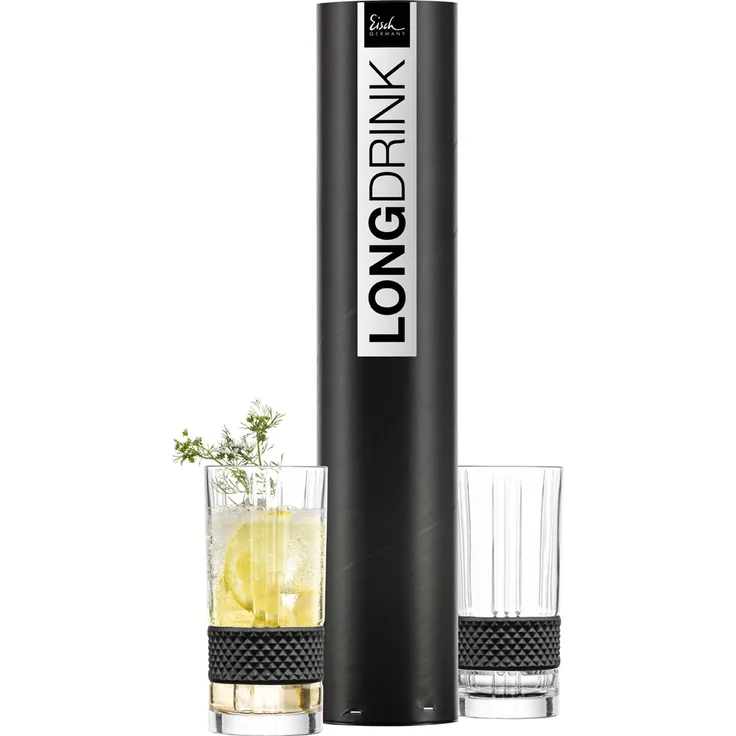 Eisch Glen Longdrinkglas 350 ml 2er Set Schwarz in Geschenkröhre