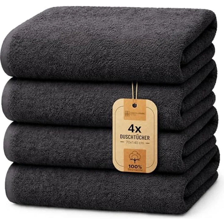 NatureMark 4er Pack Duschtücher, Größe 70x140 cm, Schwarz, 100% Baumwolle – Bild 2