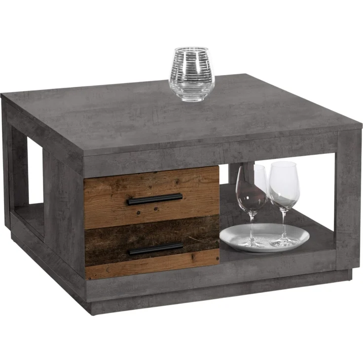 Couchtisch >Fulda< 2 Schübe, betonoxid, Old Style - 80x45,6x80cm (BxHxT) – Bild 4