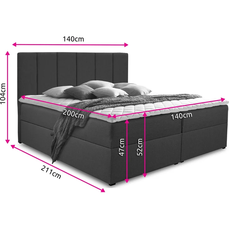 Boxspringbett Star mit Topper, Bonell-Matratze und 2 Bettkästen, Doppelbett, Polsterbett, Bett (Beige (Inari 22), 140 x 200 cm) – Bild 4