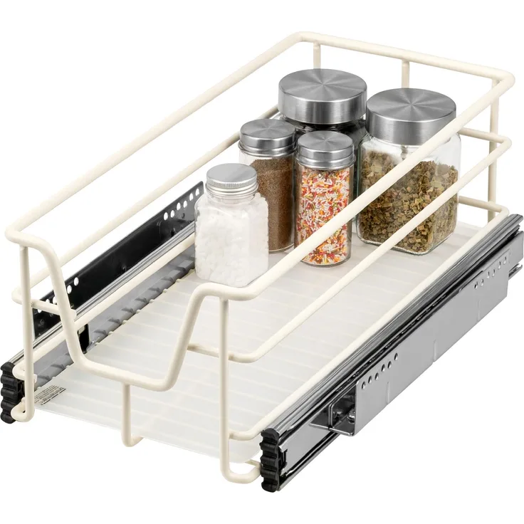 Teleskopschublade für 30 cm Schrank mit Einlegeboden, aus Metall, cremeweiß