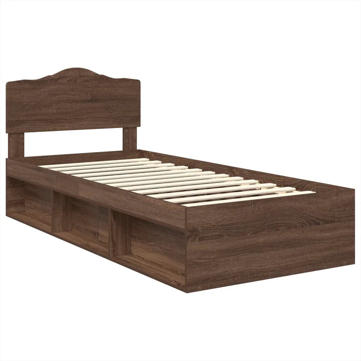 vidaXL Bettrahmen Braun Eichen-Optik 90 x 200 cm Massives Kiefernholz 3412949 – Bild 3