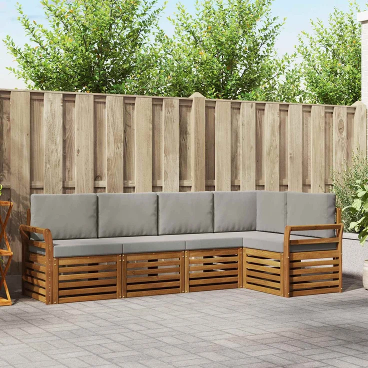 vidaXL Outdoor-Sofagarnitur 5 stk. 5-Sitzer Natur und Hellgrau 3374811 – Bild 1