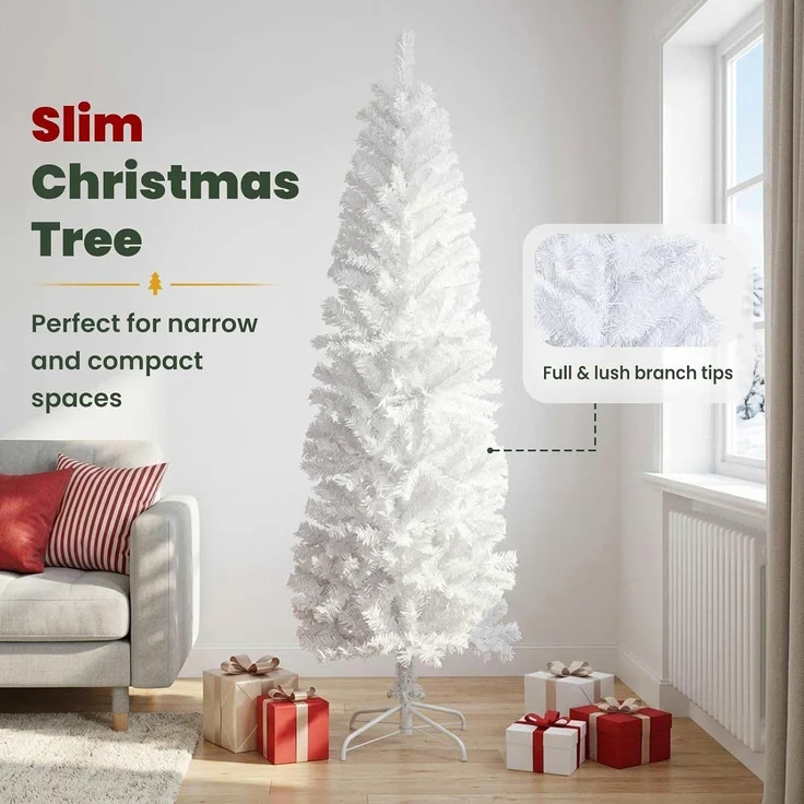 vidaXL Künstlicher schlanker Weihnachtsbaum 210 cm PVC und Stahl Weiß 42055243 – Bild 5