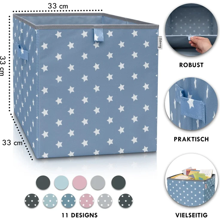LIFENEY Aufbewahrungsbox mit Sternenmotiv in Türkis, Spielzeugbox mit Sternen passend für Würfelregale, Ordnungsbox für das Kinderzimmer, Aufbewahrungskorb als Accessoire für Zuhause | 33x33x33 cm – Bild 2