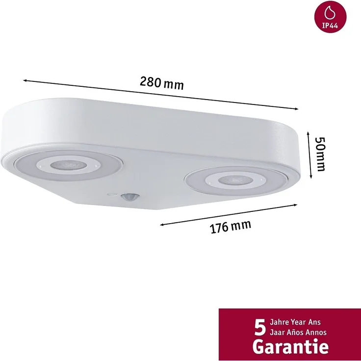 Paulmann 94868 LED Außenwandleuchte Silma 2-flammig Bewegungsmelder weiss 3000K IP44 – Bild 7