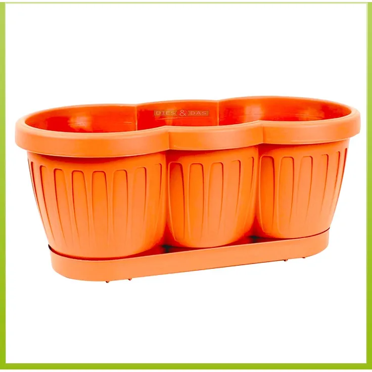 Blumenkasten DOMINO 40 x 17x 19 cm, terra, inklusive Untersetzer, Polypropylen