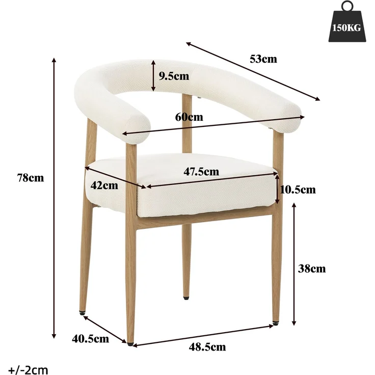Merax Esszimmerstuhl Gestell aus Metall in Holzoptik Natur, Bezug aus Plüschstoff (Set, 2 St), 2er Set Polsterstühle Armlehnstuhl Küchenstuhl Wohnzimmer Beige – Bild 4