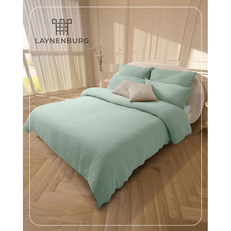 Laynenburg Bettwäsche Musselin aus 100% Baumwolle in 135x200 oder 155x220 cm, atmungsaktiv & bügelfrei – 2 lagig mit Reißverschluss & Haltebändern – Bild 2