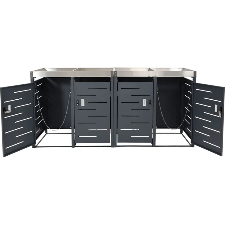 4er-Mülltonnenverkleidung HWC-H40b, Mülltonnenbox, Pflanzkasten Edelstahl-Metall-Kombi 78kg 110x230x62cm erweiterbar – Bild 8