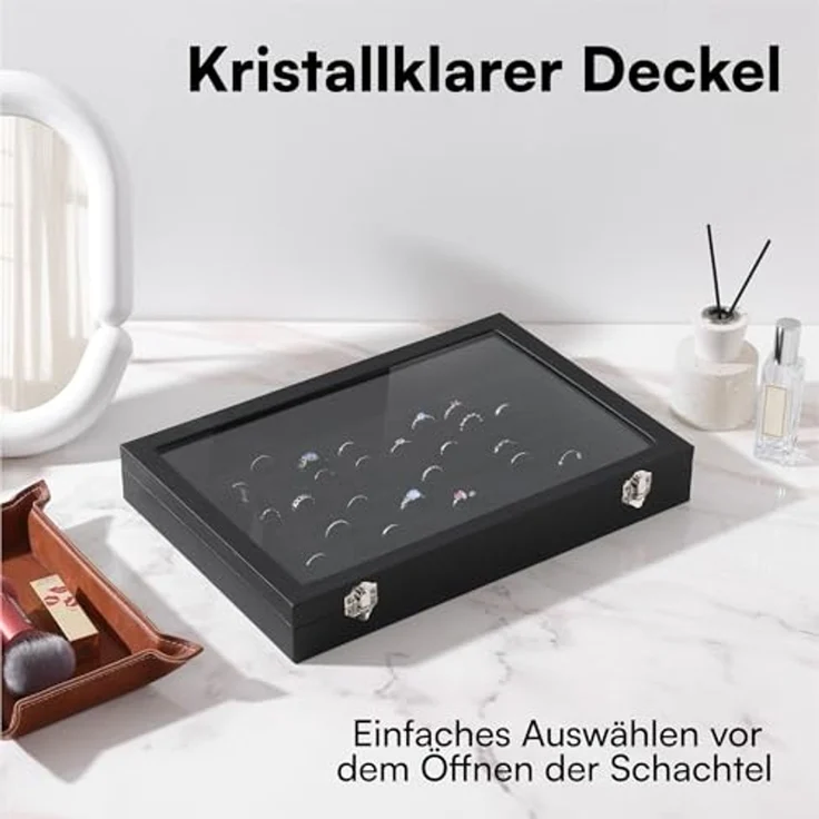 H&S Schmuckständer H&S Schmuckaufbewahrung & Ringhalter Schmuckkasten Schmuck Organizer, Schmuckschatulle groß - Ring Ohrring Aufbewahrung mit Deckel – Bild 3