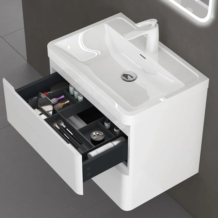 doporro Badmöbel-Set Mineraguss Waschbeckenunterschrank Badezimmer Soft-Close Lucca, Softclose-Funktion – Bild 7