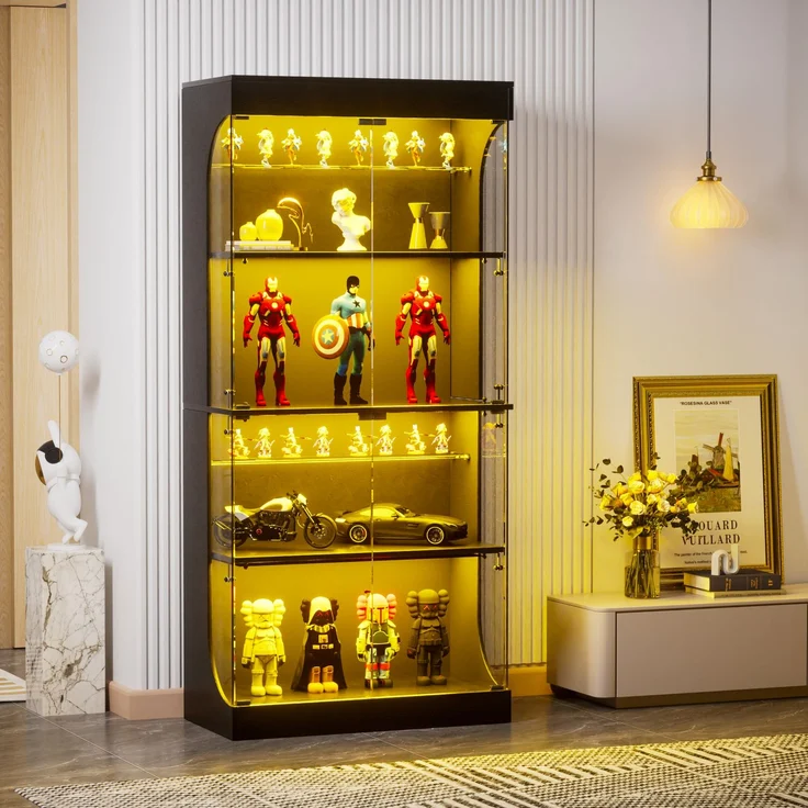 Glasvitrine 80 x 35 x 165 cm mit LED-Beleuchtung, Glastüren und Ladestation – Bild 3