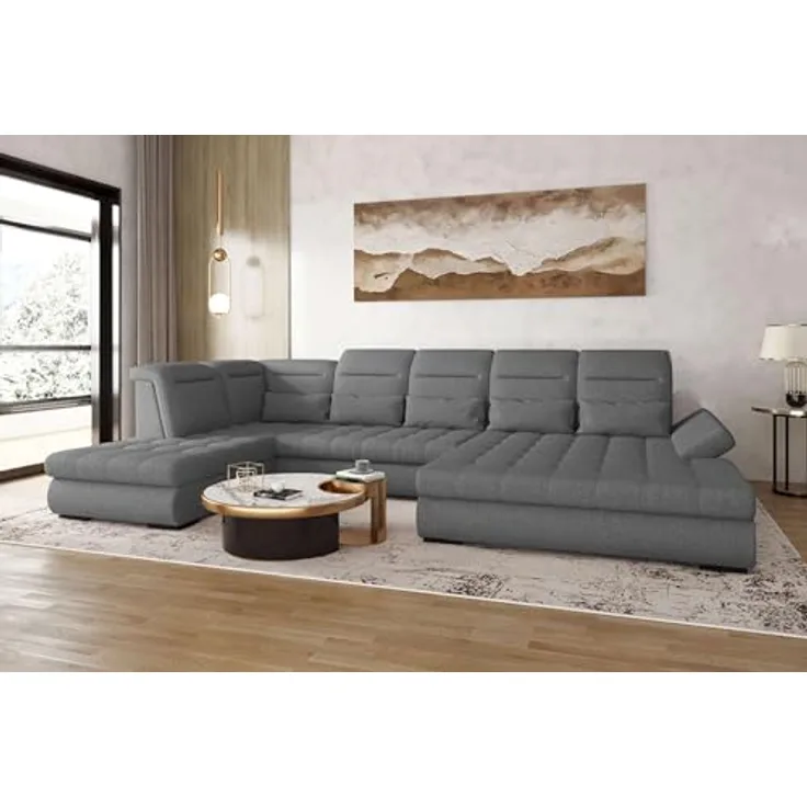 99rooms Toscana Wohnlandschaft Strukturstoff NEVE Anthrazit Rechts mit Schlaffunktion