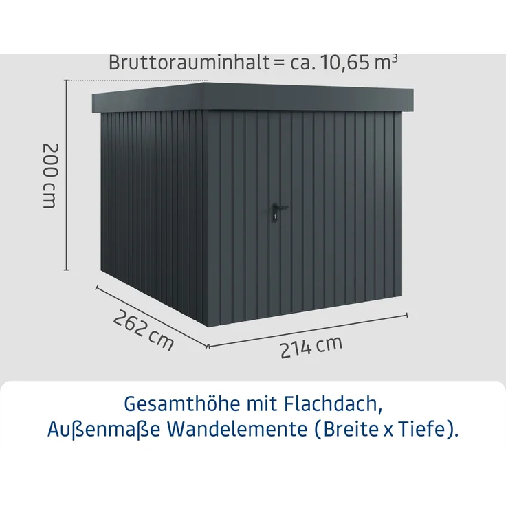 Hörmann Ecostar Metall-Gerätehaus "Euroline Trend" mit Flachdach EFD 6, anthrazitgrau, 214 x 262 cm,1-flüglige Tür – Bild 3