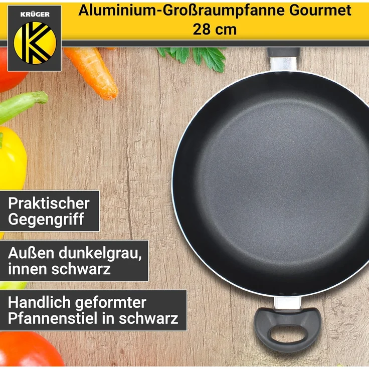 Krüger Bratpfanne Aluminium Großraumpfanne Gourmet, 28 cm, Aluminium (1-tlg), für Induktions-Kochfelder geeignet – Bild 3