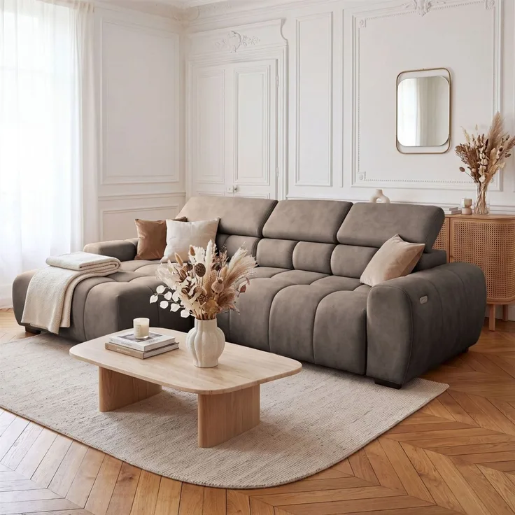 Ecksofa Schlafsofa VELUNIO RELAX in Stoff Salvador Braun Ottomane Links