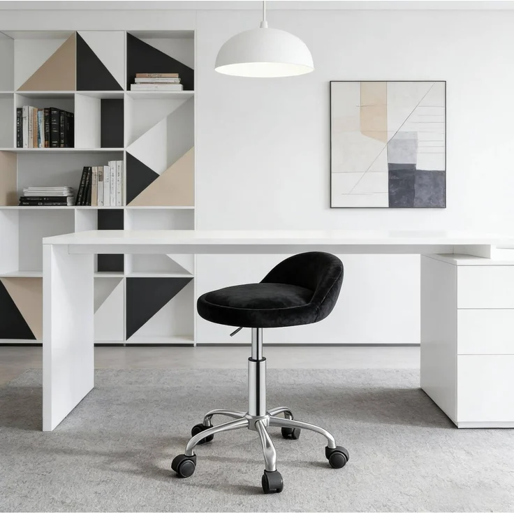 Bürohocker aus Samt, höhenverstellbar & drehbar, Sitz 30x30 cm, Schwarz – Bild 2