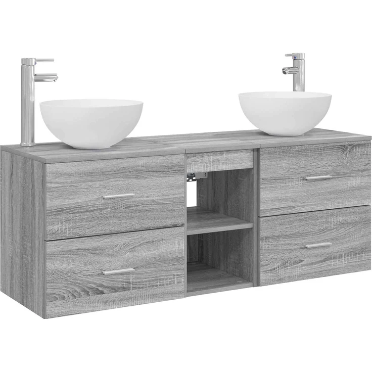 vidaXL Badezimmerschrank-Set 3 stk. Grau Sonoma 129 x 35 x 80 cm 3405792 – Bild 2