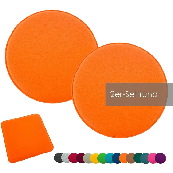 heimtexland ® Sitzkissen Set Filz Stuhlkissen Stuhlauflage Filzkissen Stuhl Polster Kissen Typ631 2er Set 35 cm Rund Orange – Bild 1