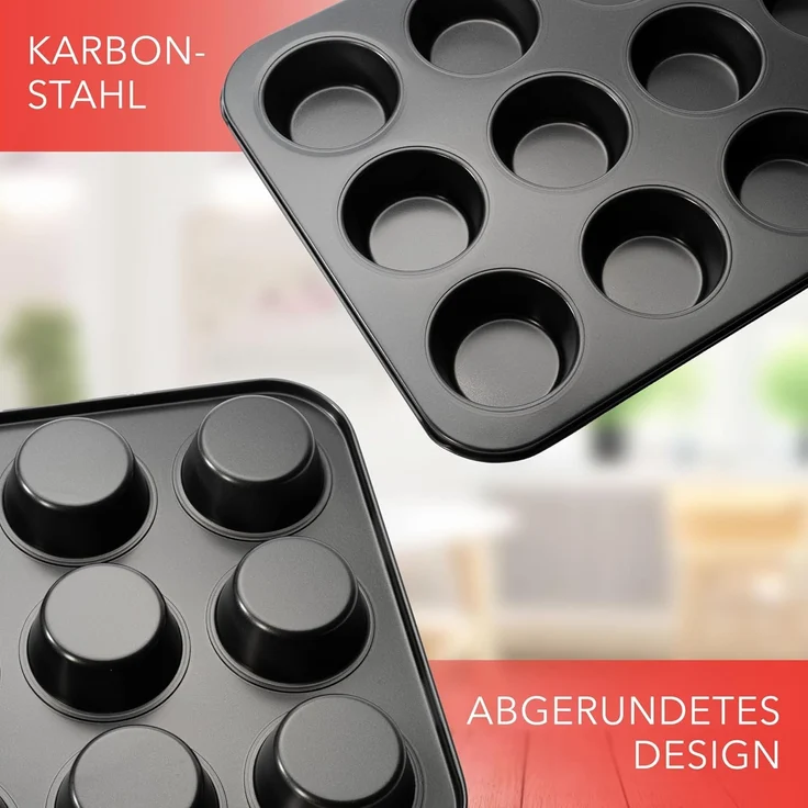 AVANA Muffinform Carbonstahl Muffinblech 12 Muffins Muffinförmchen Cupcake Backblech, antihaftbeschichtet, BPA-frei – Bild 6