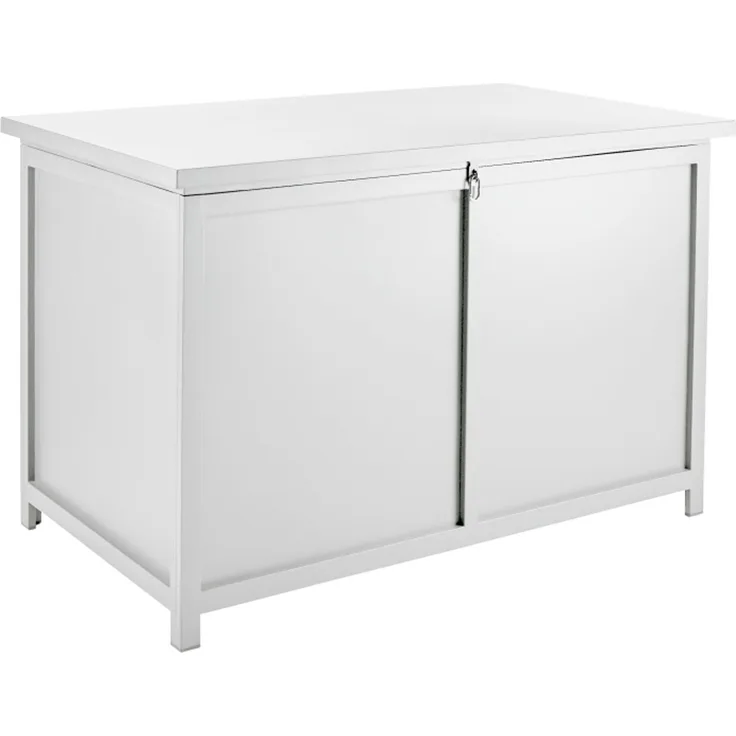 Gartentruhe Hide von Brafab aus Aluminium, modern, weiß, 125x75 cm, Deckel mit Gasdruckfeder