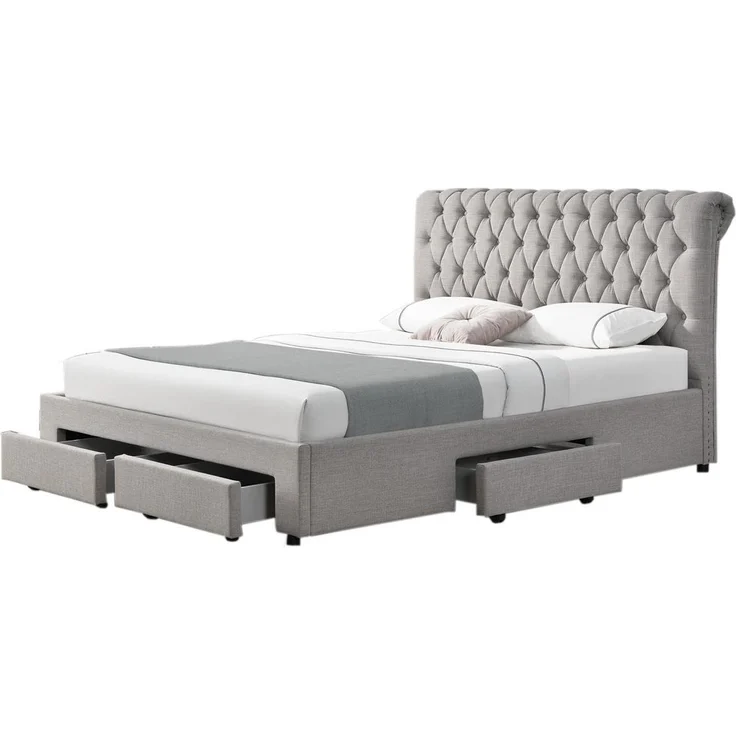 HTI-Living Claire, Polsterbett mit Knopf-Steppung und 4 Schubladen, grau, 140x200 cm