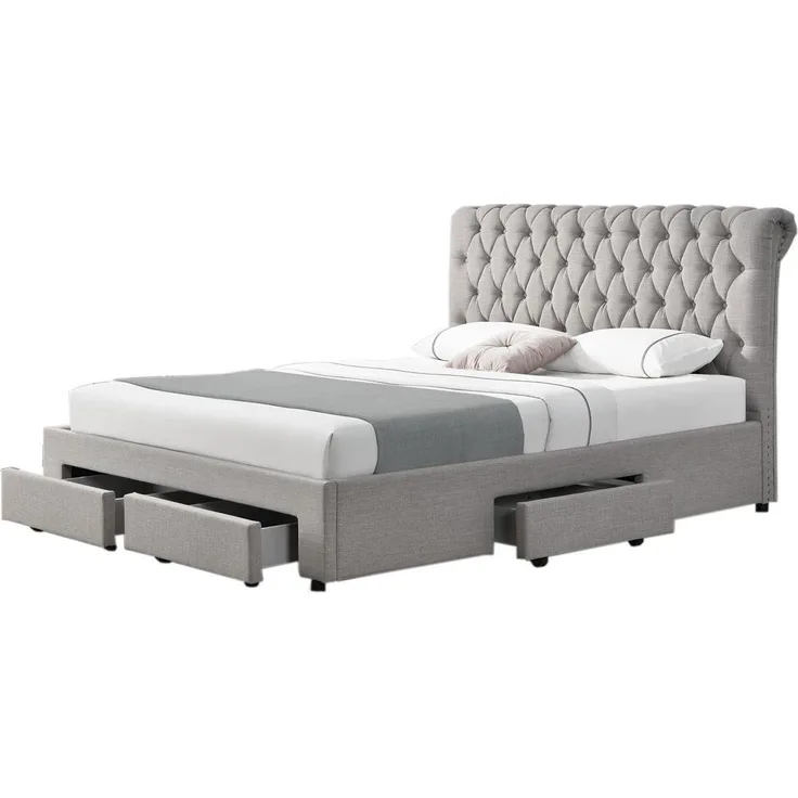 HTI-Living Claire, Polsterbett mit Knopf-Steppung und 4 Schubladen, grau, 140x200 cm