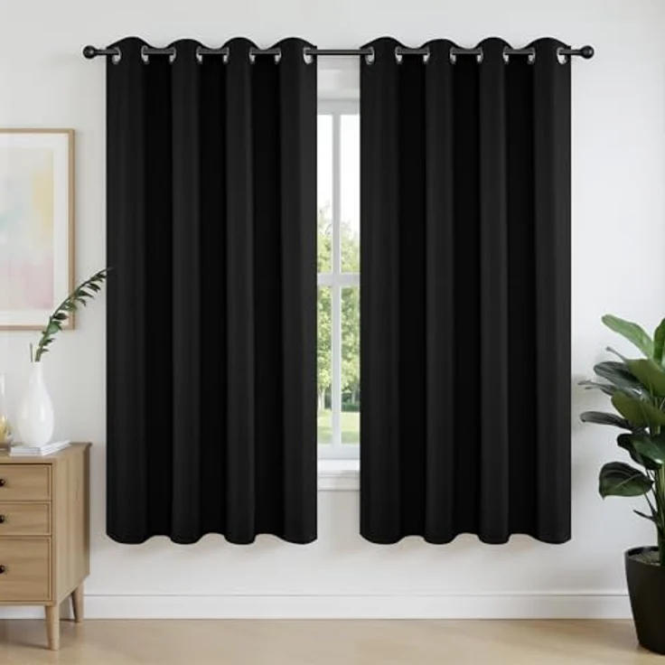 Joydeco Verdunkelungsvorhänge, 183 cm Länge, 2 Paneele, wärmeisoliert, Lange Vorhänge und Vorhänge, 2 Burgfarben, Raumverdunkelung, Ösenvorhänge für Wohnzimmer, Schlafzimmer, Fenster (B x L x L), 132 – Bild 1