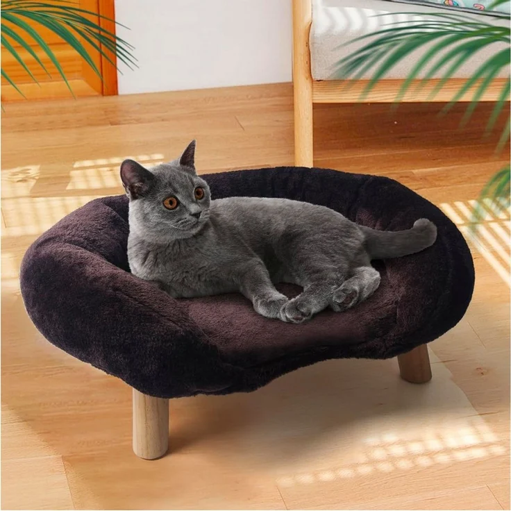 i@home Tierbett Katzensofa geräuschlose Konstruktion mit erhöhter Umrandung, Polyesterfaser, kompaktes Katzenbetten für Wohnung Wohnzimmer & Balkon 50×40×24 cm – Bild 1