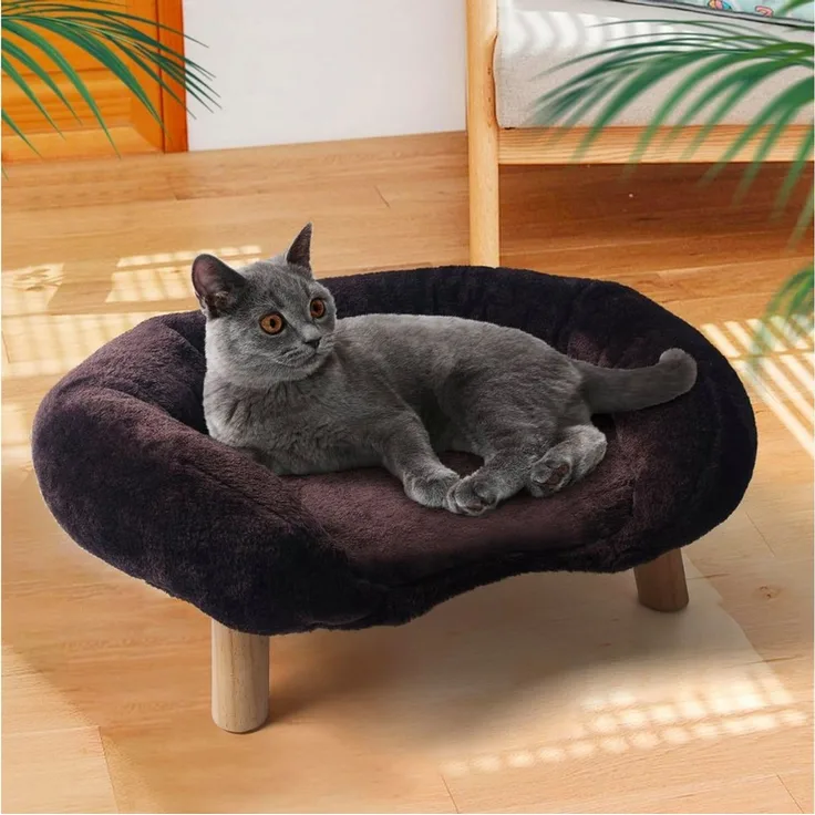 i@home Tierbett Katzensofa geräuschlose Konstruktion mit erhöhter Umrandung, Polyesterfaser, kompaktes Katzenbetten für Wohnung Wohnzimmer & Balkon 50×40×24 cm