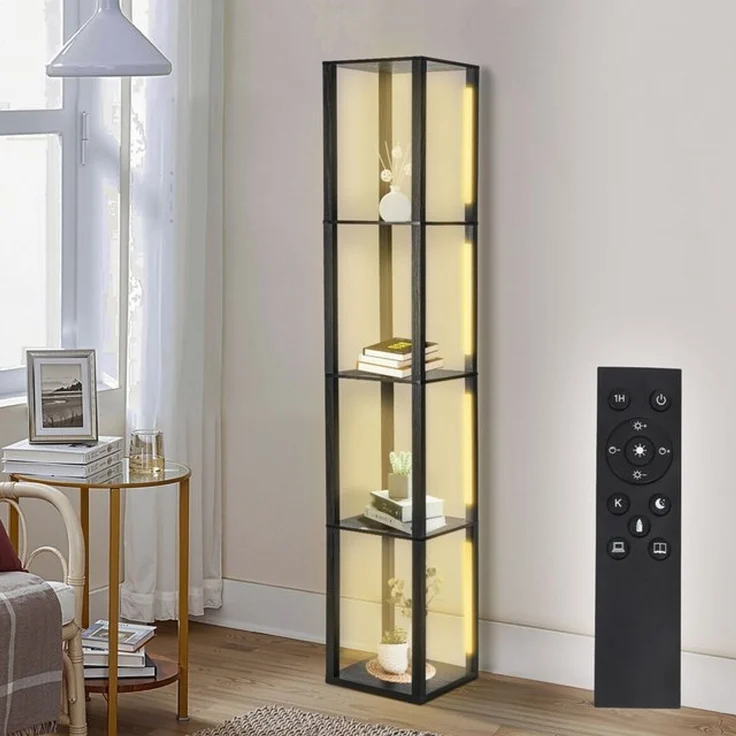 Clanmacy Stehlampe Stehlampe Wohnzimmer mit 4 Regalen, Stehlampe mit Fassung – Bild 4