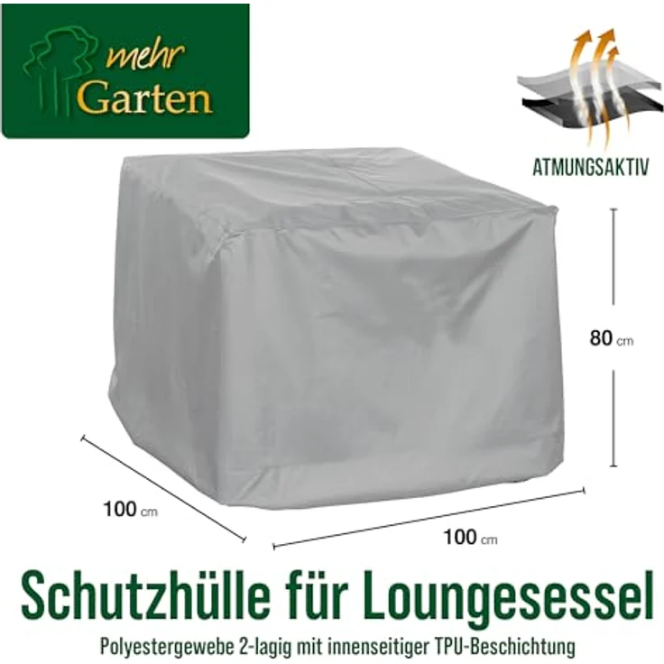 Mehr Garten Premium Protect Abdeckung Loungesessel 100x100x80 cm, hellgrau, wasserdichtes und UV-beständiges 2-lagiges Polyestergewebe, atmungsaktiv, winterfest – Bild 2
