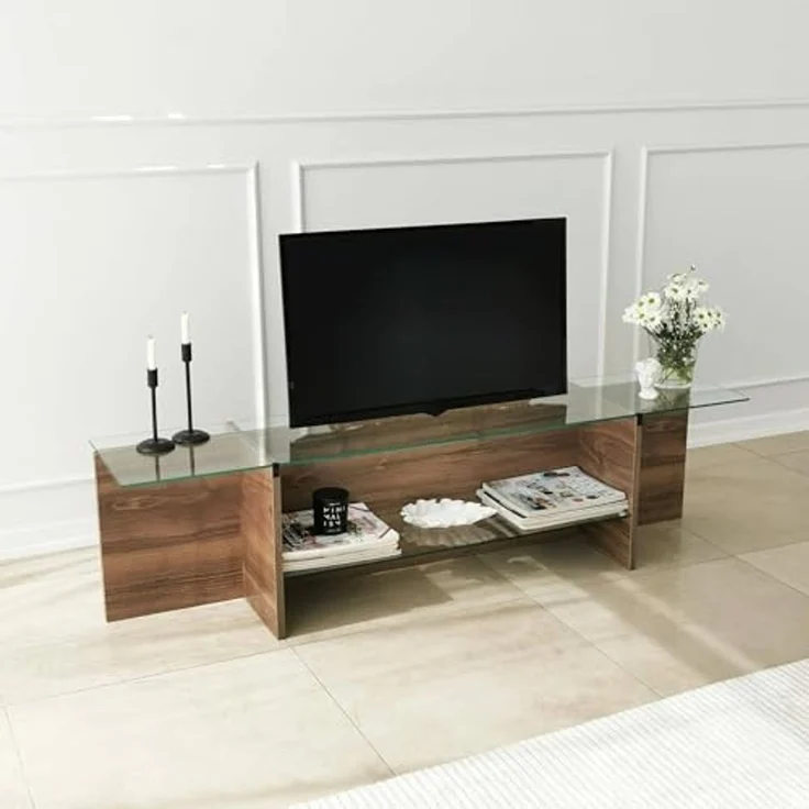 Dmora TV-Schrank Erinyes 158x35x40h cm Braun 2 Regale, 1 Fach – Bild 4