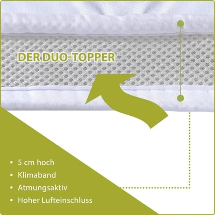 Traumschlaf Duo Matratzentopper Classic 140x200 cm, Höhenverstellbare Polsterung mit Klimaband und Karo-Steppung – Bild 4