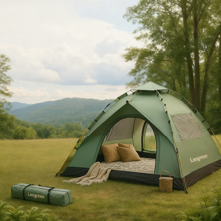 Leogreen Camping Zelt Automatik Kuppelzelt 3-4 Personen, Wurfzelt Sofortzelt Pop Up Strandzelt mit Moskitonetz, Familie Kuppelzelt Wasserdicht Winddicht, Wurfzelt Tunnelzelt Quick Up Zelt