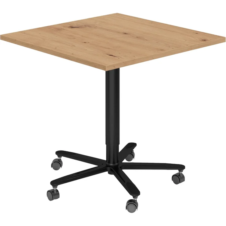 bümö Säulenhubtisch höhenverstellbar, Stehtisch Büro, Bistrotisch eckig 80 x 80 cm - Besprechungstisch Asteiche, Stehtisch Holz-Platte, Säule aus Metall in schwarz, Säulentisch, Hochtisch, ST88-R-D