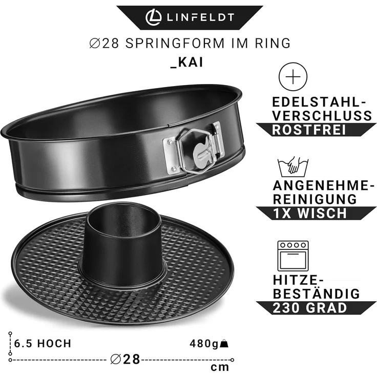 LINFELDT Springform Backform Auslaufsicher & Antihaft Kuchenform mit Ring ⌀ 28 / 26, Teflon - Beschichtung – Bild 4