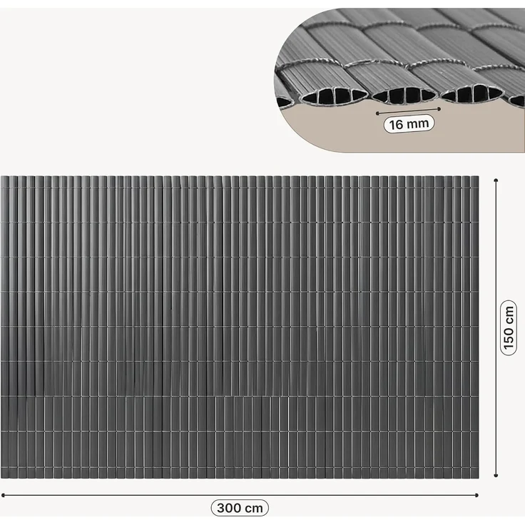 PVC Sichtschutzmatte Cefalu 150x300 cm 16mm Anthrazit [casa. pro] – Bild 3